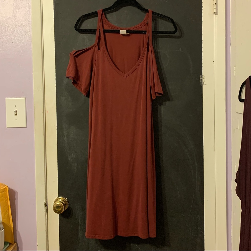 Maroon Cold-Shoulder Dress